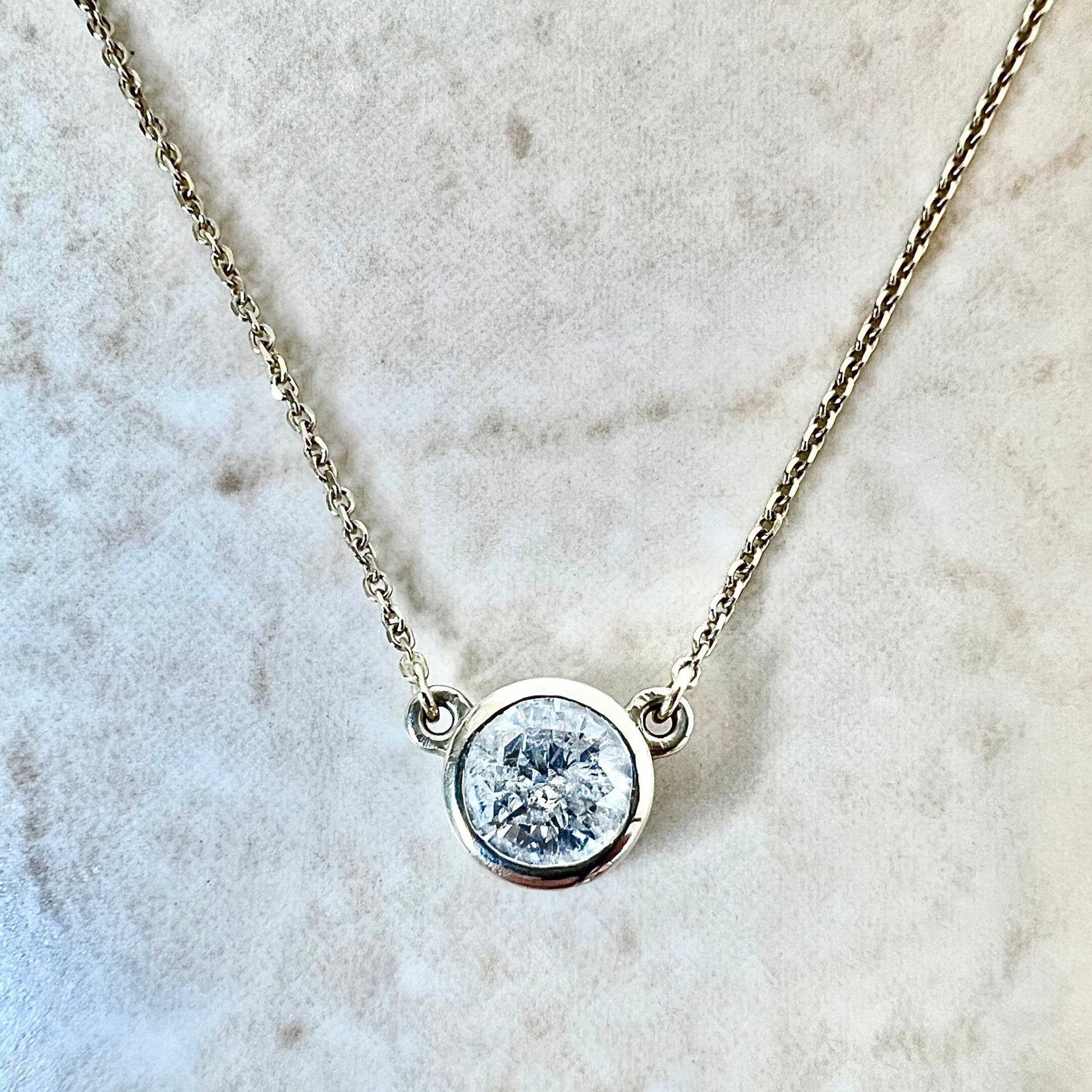 0.75 CT 14K Diamond Solitaire Necklace - Two Tone Gold Diamond Bezel Necklace -Diamond Necklace-Solitaire Pendant Necklace-Best Gift For Her