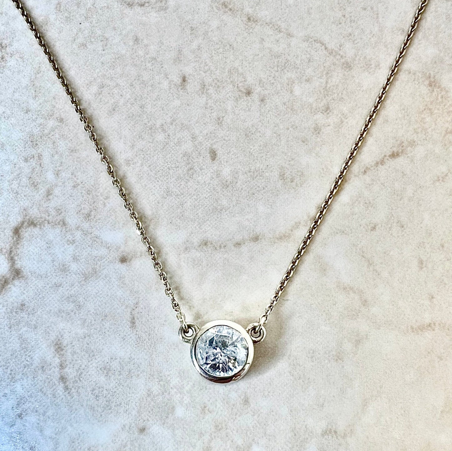 0.75 CT 14K Diamond Solitaire Necklace - Two Tone Gold Diamond Bezel Necklace -Diamond Necklace-Solitaire Pendant Necklace-Best Gift For Her