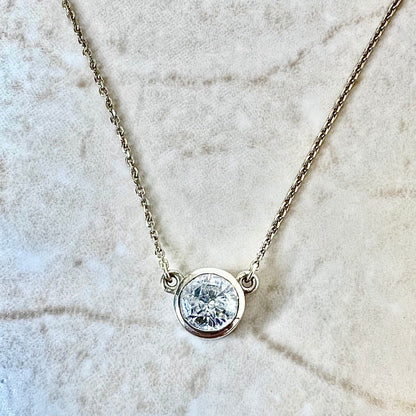 Vintage 14 Karat Yellow & White Gold Bezel 0.75 Carat Diamond Solitaire Necklace - WeilJewelry