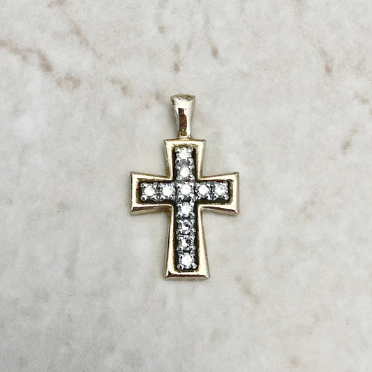 Vintage 14 Karat Yellow & White Gold Diamond Cross Pendant - WeilJewelry