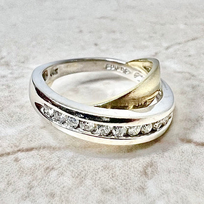 Vintage 14 Karat Yellow & White Gold Diamond Crossover Band Ring - WeilJewelry