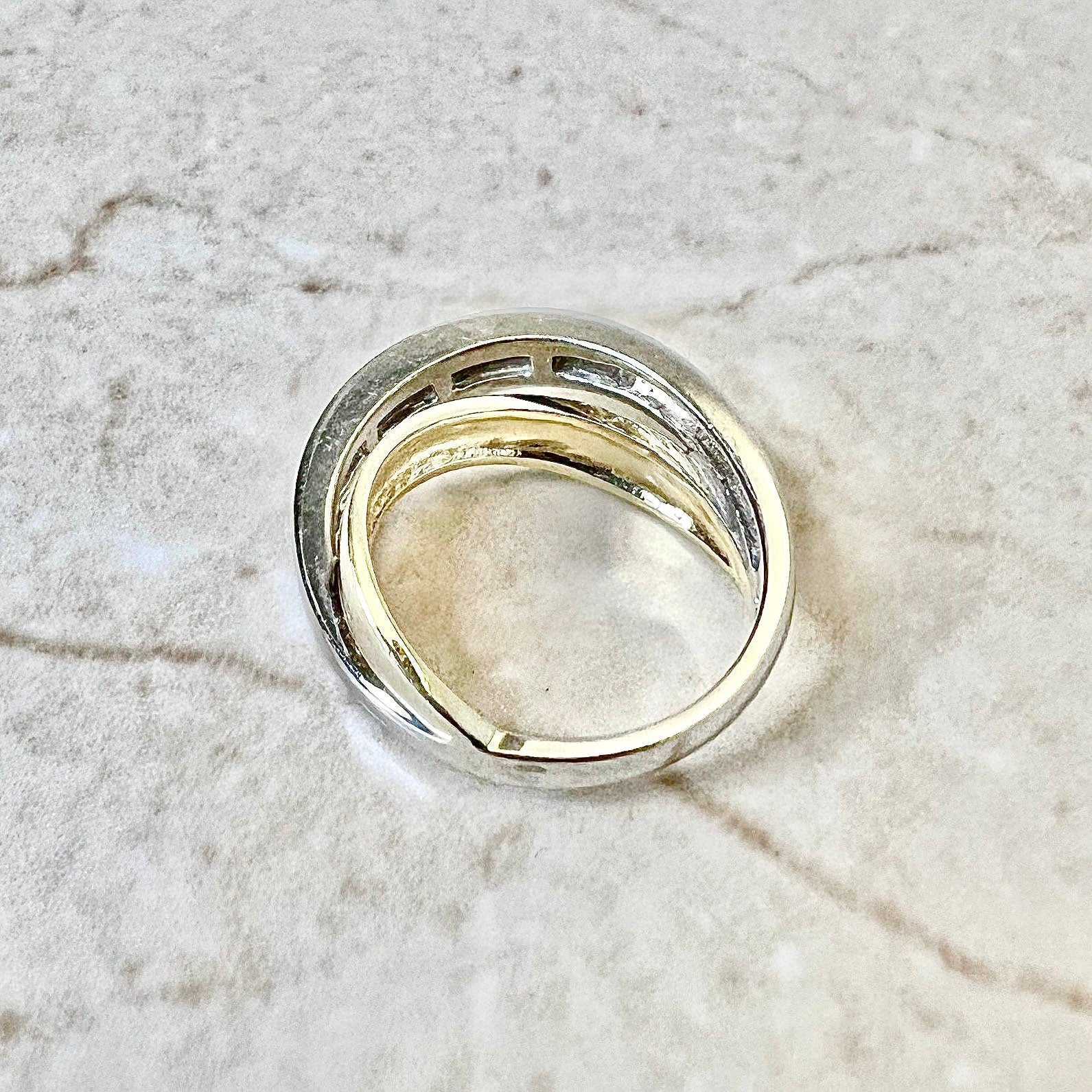 Vintage 14 Karat Yellow & White Gold Diamond Crossover Band Ring - WeilJewelry