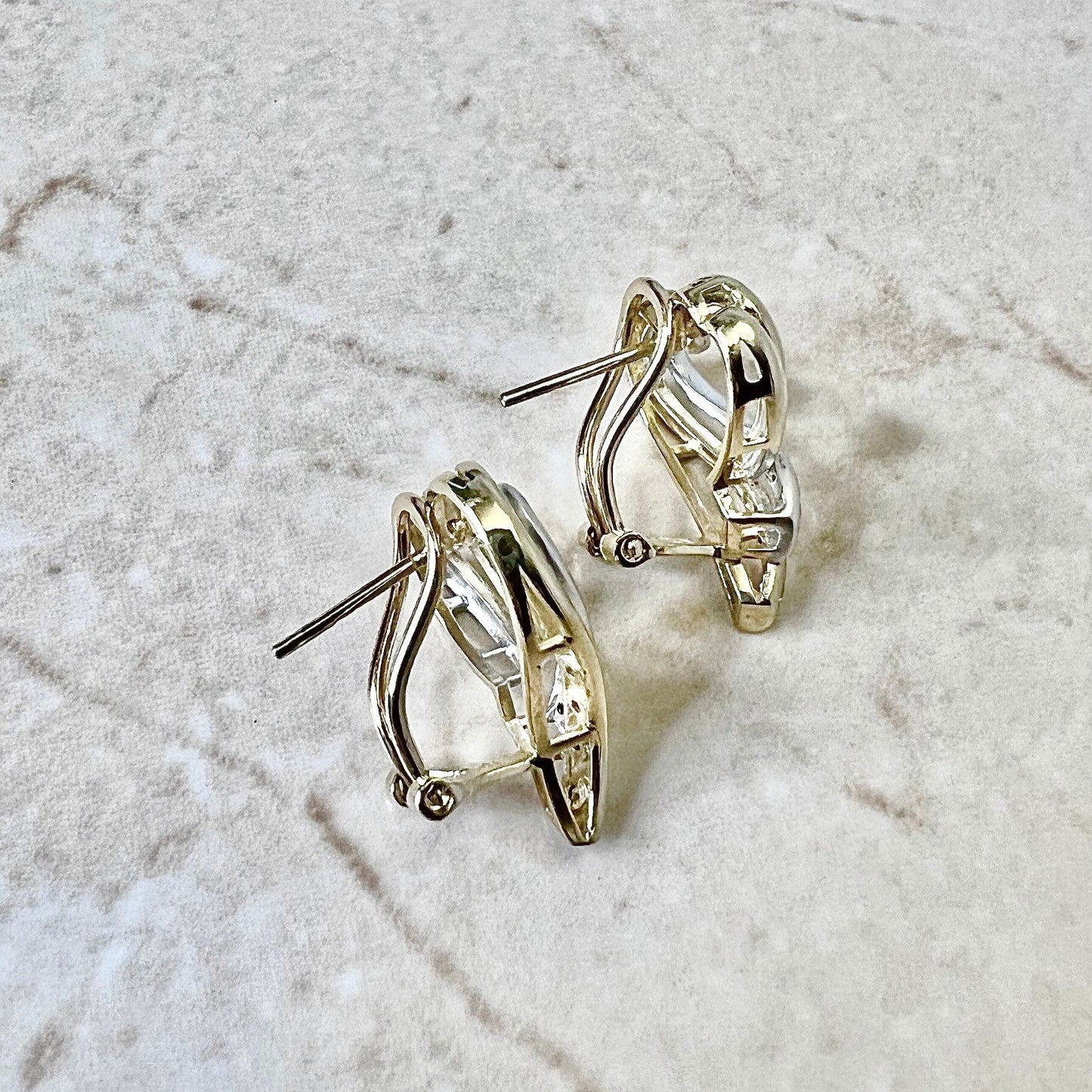 Vintage 14K Diamond Heart Stud Earrings - Two Tone Gold Earrings - Birthday Gift - Christmas Gift - Holiday Gift - Anniversary Gift