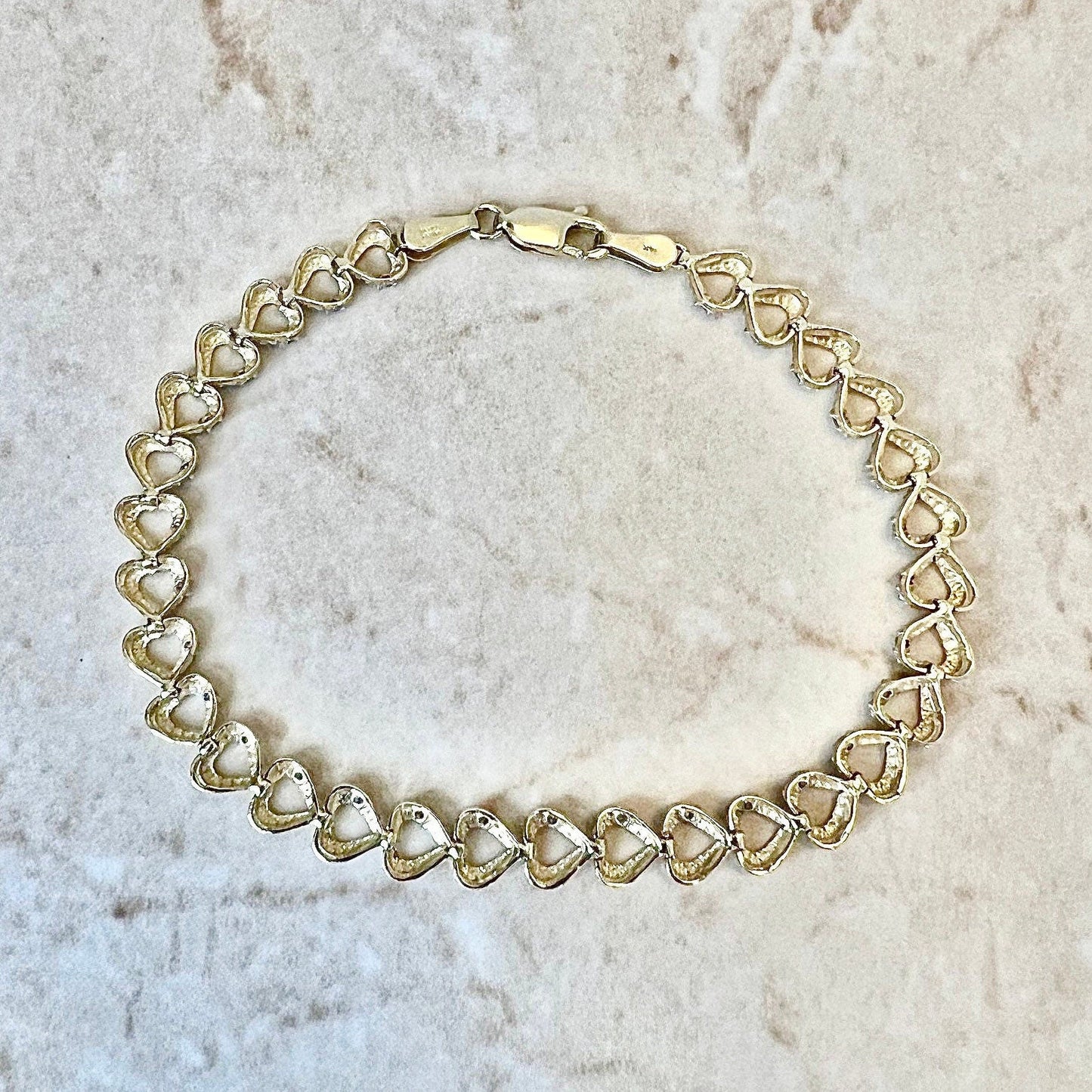 Vintage 14 Karat Yellow & White Gold Diamond Heart Tennis Bracelet - WeilJewelry