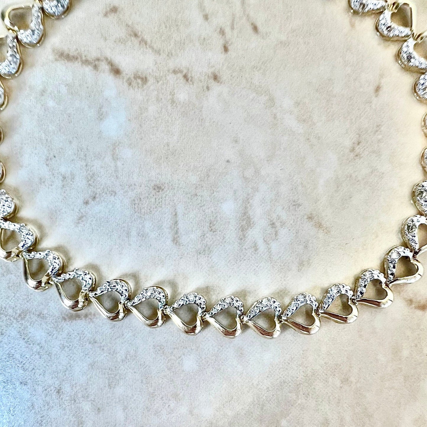 Vintage 14 Karat Yellow & White Gold Diamond Heart Tennis Bracelet - WeilJewelry