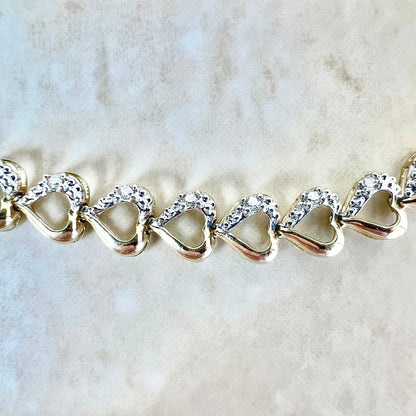 Vintage 14 Karat Yellow & White Gold Diamond Heart Tennis Bracelet - WeilJewelry