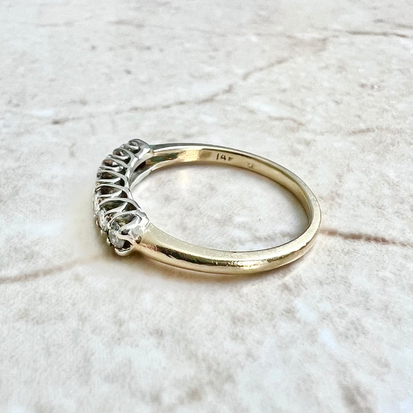 Vintage 14K 7 Stone Diamond Band Ring 0.30 CTTW - Two Tone Gold Diamond Ring - Seven Stone Ring - Anniversary Ring - Diamond Wedding Ring