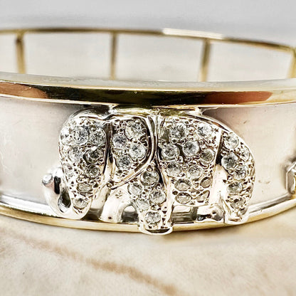 Vintage 18K Elephant Diamond Bangle Bracelet - Yellow, White & Rose Gold Bracelet - Elephant Bracelet - Birthday Gift - Best Gift For Her