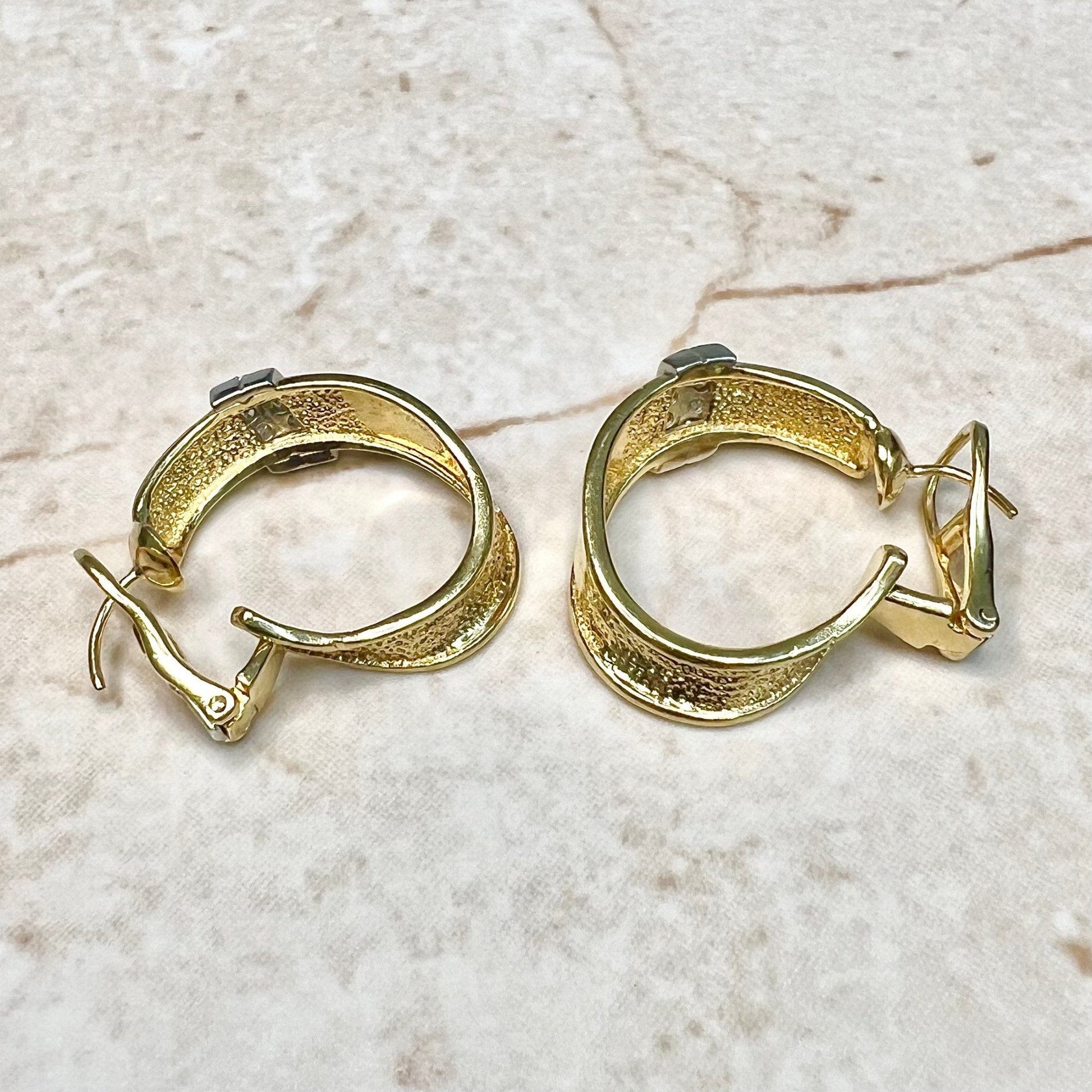 Vintage 18 Karat Two-Tone Diamond Hoop Earrings - WeilJewelry