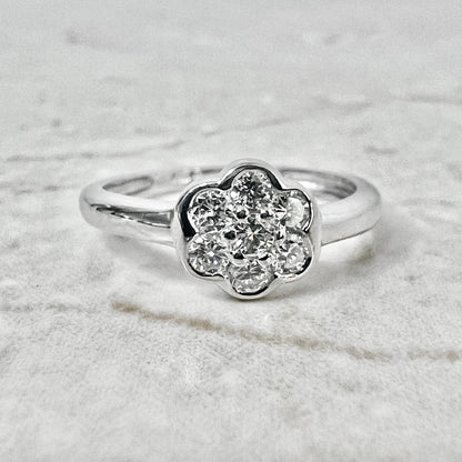 18K Diamond Cluster Ring - White Gold Diamond Cocktail Ring - Diamond Halo Ring - Anniversary Ring - Engagement Ring - Best Gifts For Her