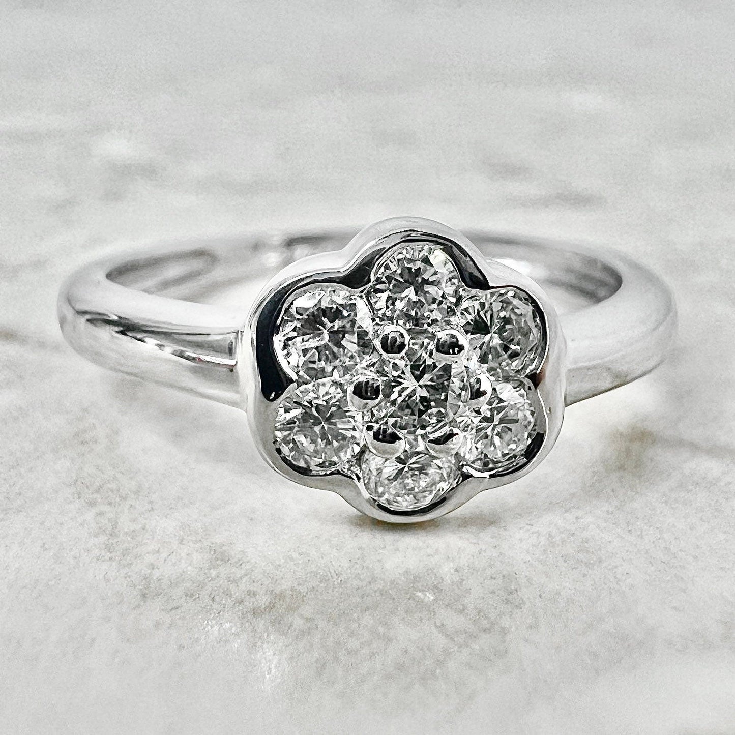 18K Diamond Cluster Ring - White Gold Diamond Cocktail Ring - Diamond Halo Ring - Anniversary Ring - Engagement Ring - Best Gifts For Her