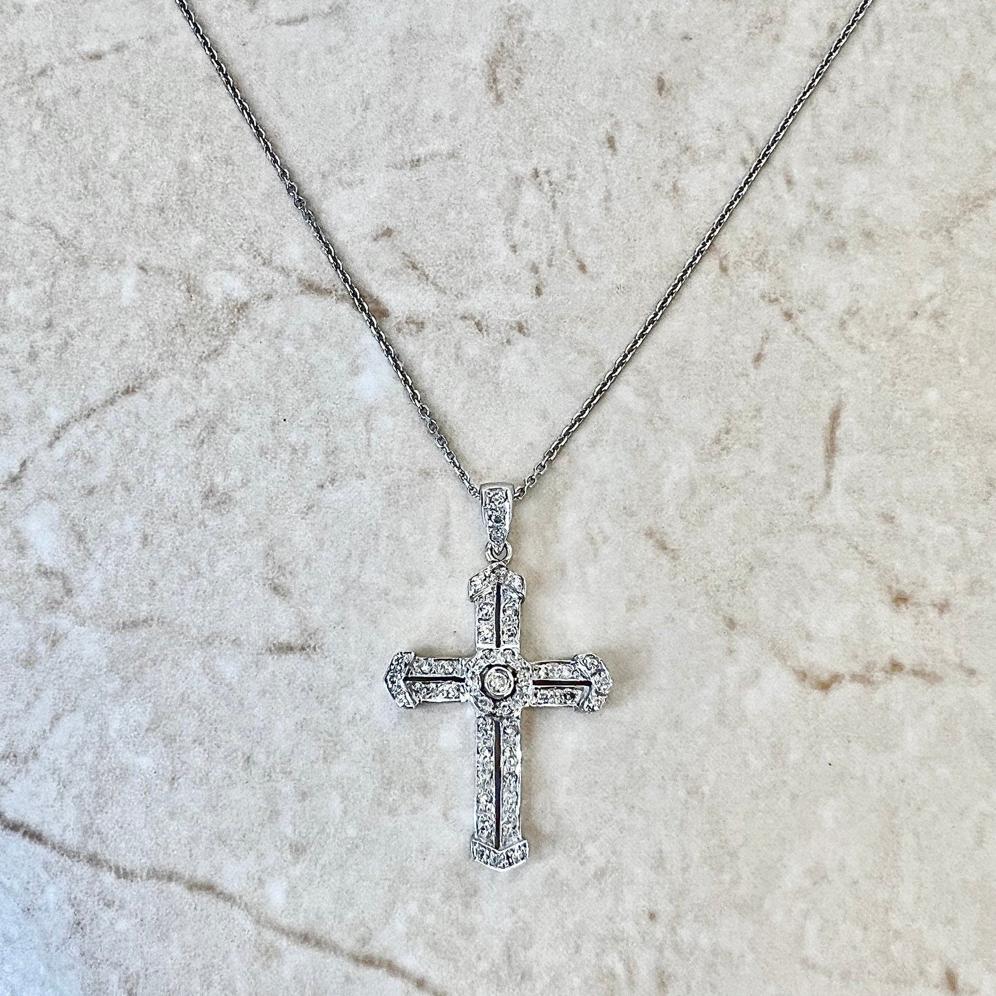 Vintage 18K Diamond Cross Pendant Necklace - White Gold Cross - Diamond Necklace - Religious Jewelry - Christmas Gift For Her -Jewelry Sale