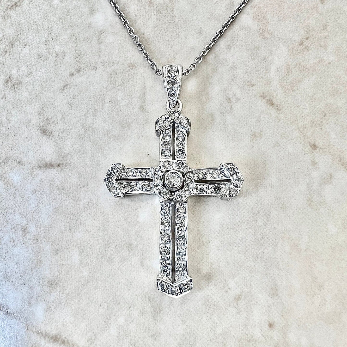 Vintage 18K Diamond Cross Pendant Necklace - White Gold Cross - Diamond Necklace - Religious Jewelry - Christmas Gift For Her -Jewelry Sale
