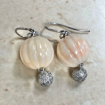Vintage 18K Coral & Diamond Earrings By Carvin French - 18 Karat White Gold Earrings - Drop Earrings - Vintage Earrings - Coral Jewelry