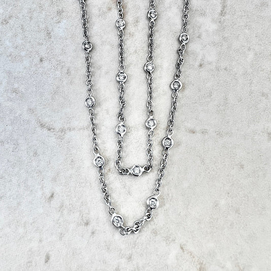 Vintage 18 Karat White Gold Diamond By The Yard Necklace - WeilJewelry