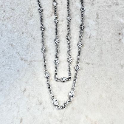 18K Diamond By The Yard Necklace - White Gold Diamond Station Necklace - Diamond Choker -Anniversary Gift -Birthday Gift -Best Gift For Her