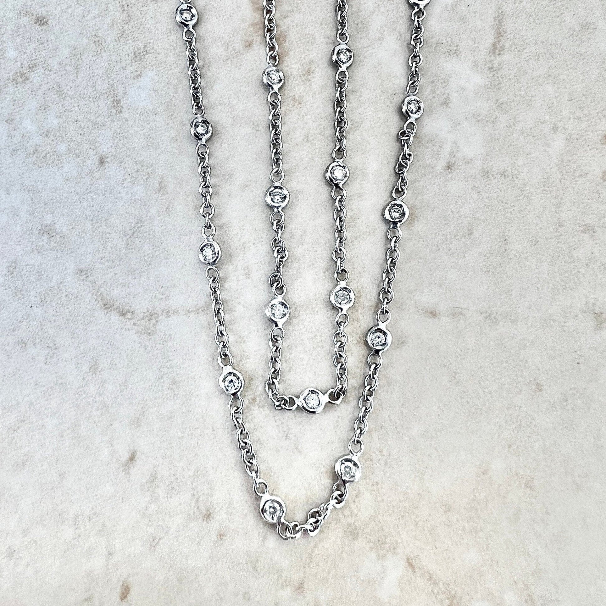 18K Diamond By The Yard Necklace - White Gold Diamond Station Necklace - Diamond Choker -Anniversary Gift -Birthday Gift -Best Gift For Her