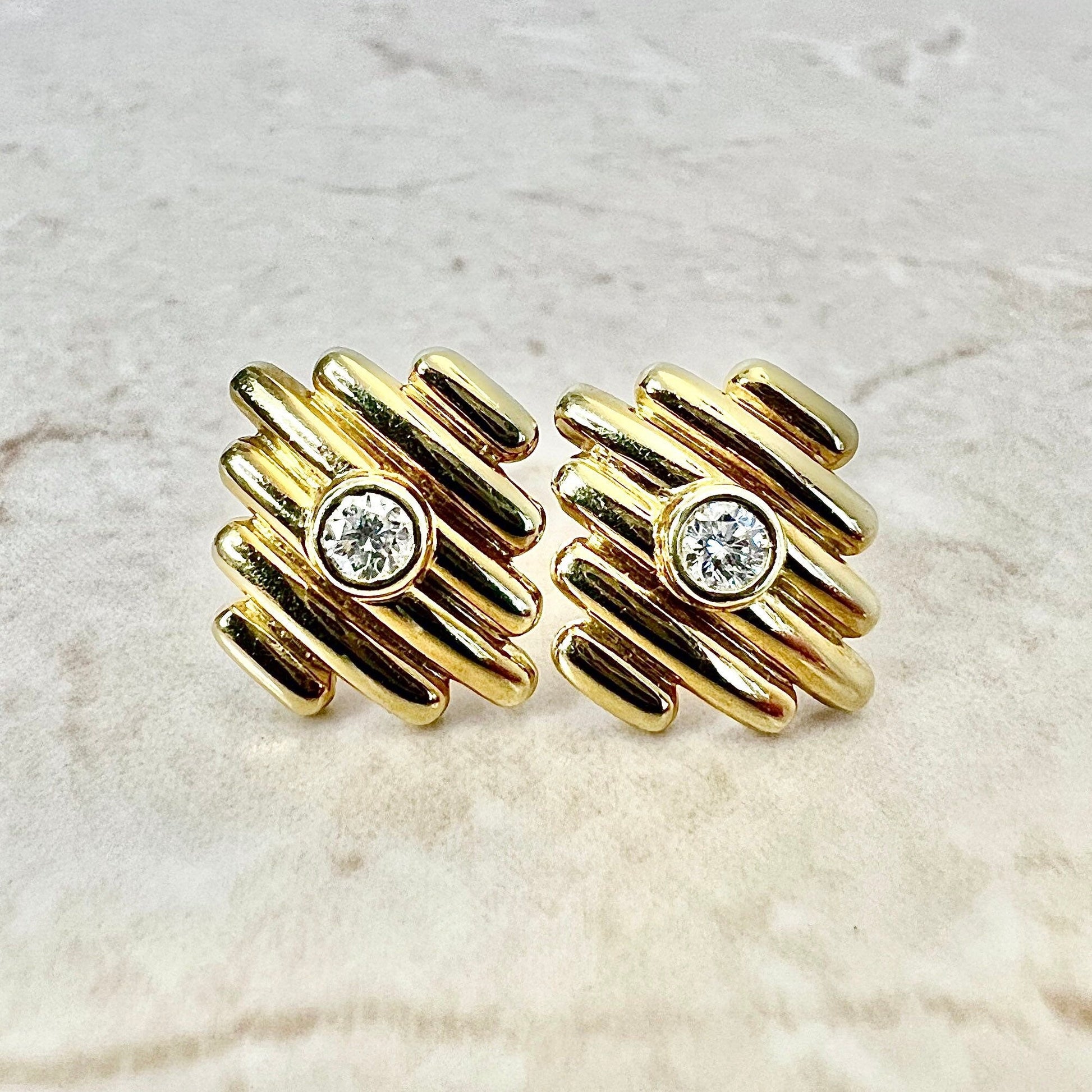 Vintage 18K Gold Diamond Stud Earrings - Yellow Gold Studs - Diamond Earrings - Birthday Gift - Best Gift For Her