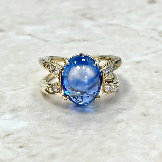 Vintage 18 Karat Yellow Gold 8.38 Carats Untreated Sapphire & Diamond Solitaire Ring By Carvin French Jewelers