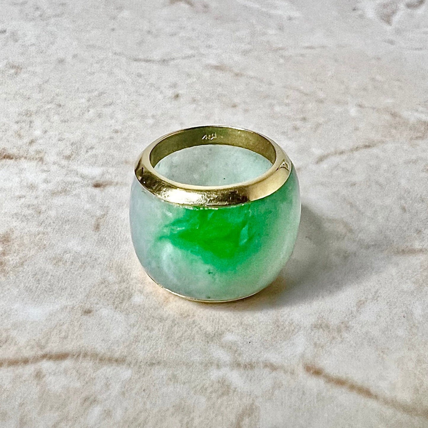 Vintage 18K A Type Green Jadeite Jade Barrel Slide Pendant Necklace - Yellow Gold Jadeite Pendant - Chinese Jewelry - Best Gift For Her