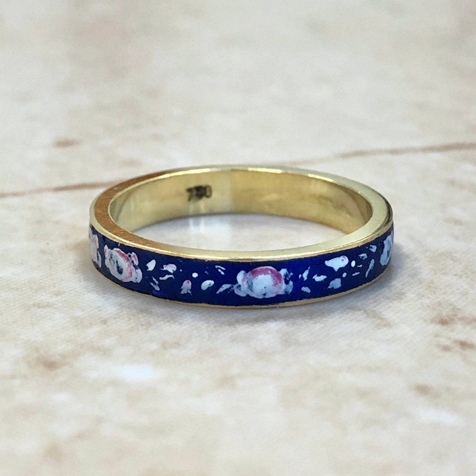 Vintage 18 Karat Yellow Gold & Enamel Ring - Wedding Band - Birthday Gift - Bridal Ring - Vintage Ring