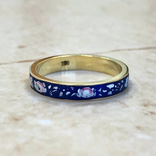 Vintage 18 Karat Yellow Gold & Enamel Wedding Band Ring - WeilJewelry