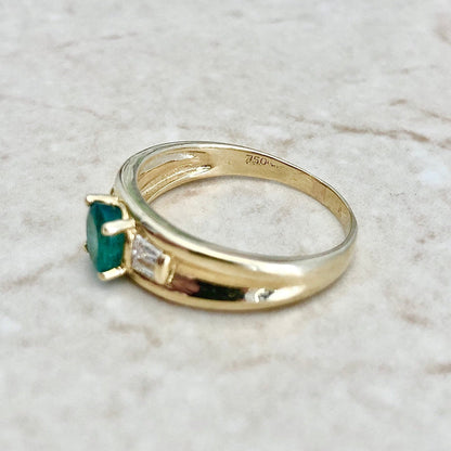 Vintage 18K Natural Emerald & Diamond Ring In Yellow Gold - Emerald Cocktail Ring - Engagement Ring - April May Birthstone - Birthday Gift