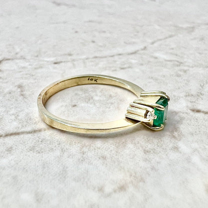 Vintage 18 Karat Yellow Gold Natural Emerald & Diamond Three - Stone Ring - WeilJewelry