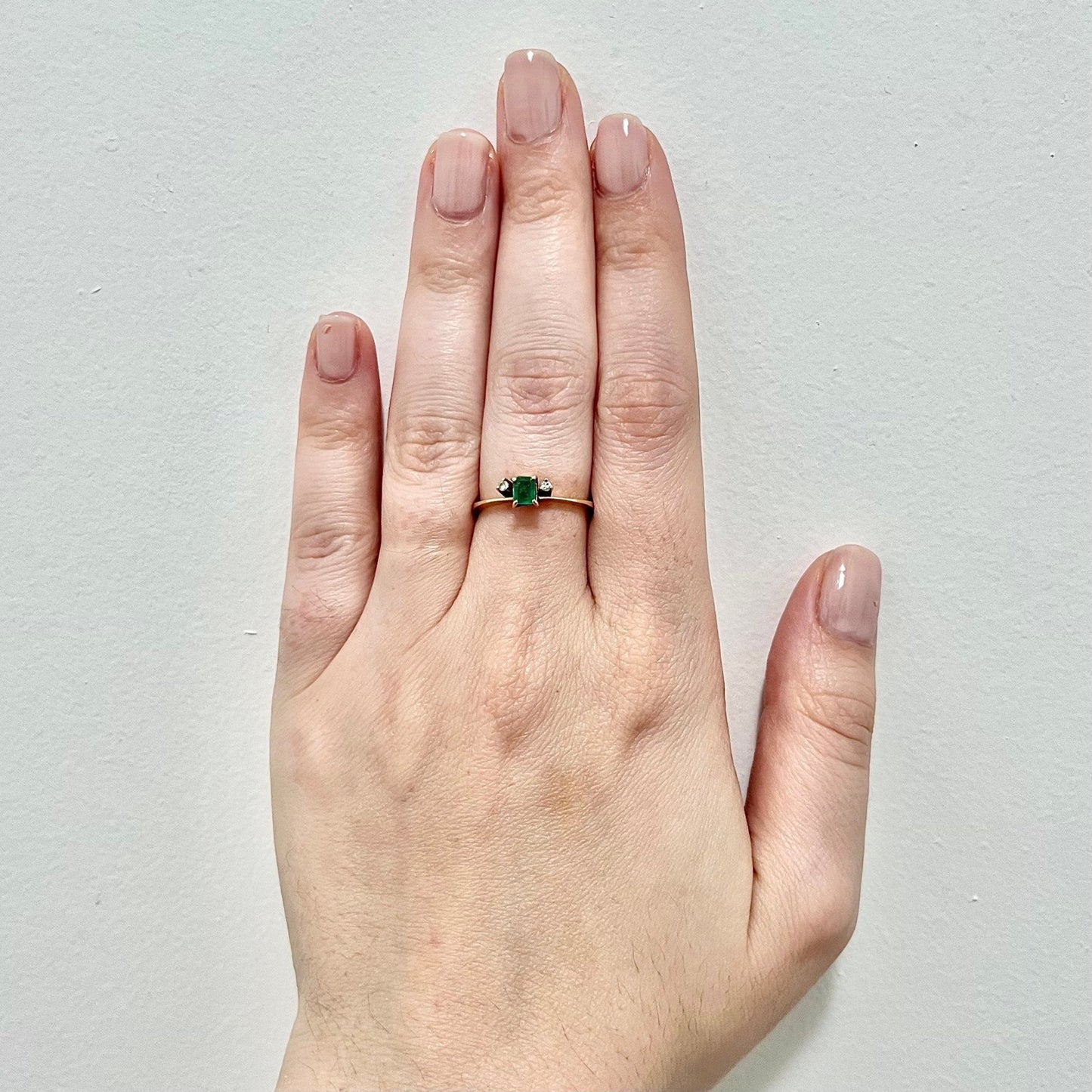 Vintage 18K Natural Emerald & Diamond Solitaire Ring - Yellow Gold Emerald Cocktail Ring - Engagement Ring - May Birthstone - Birthday Gift