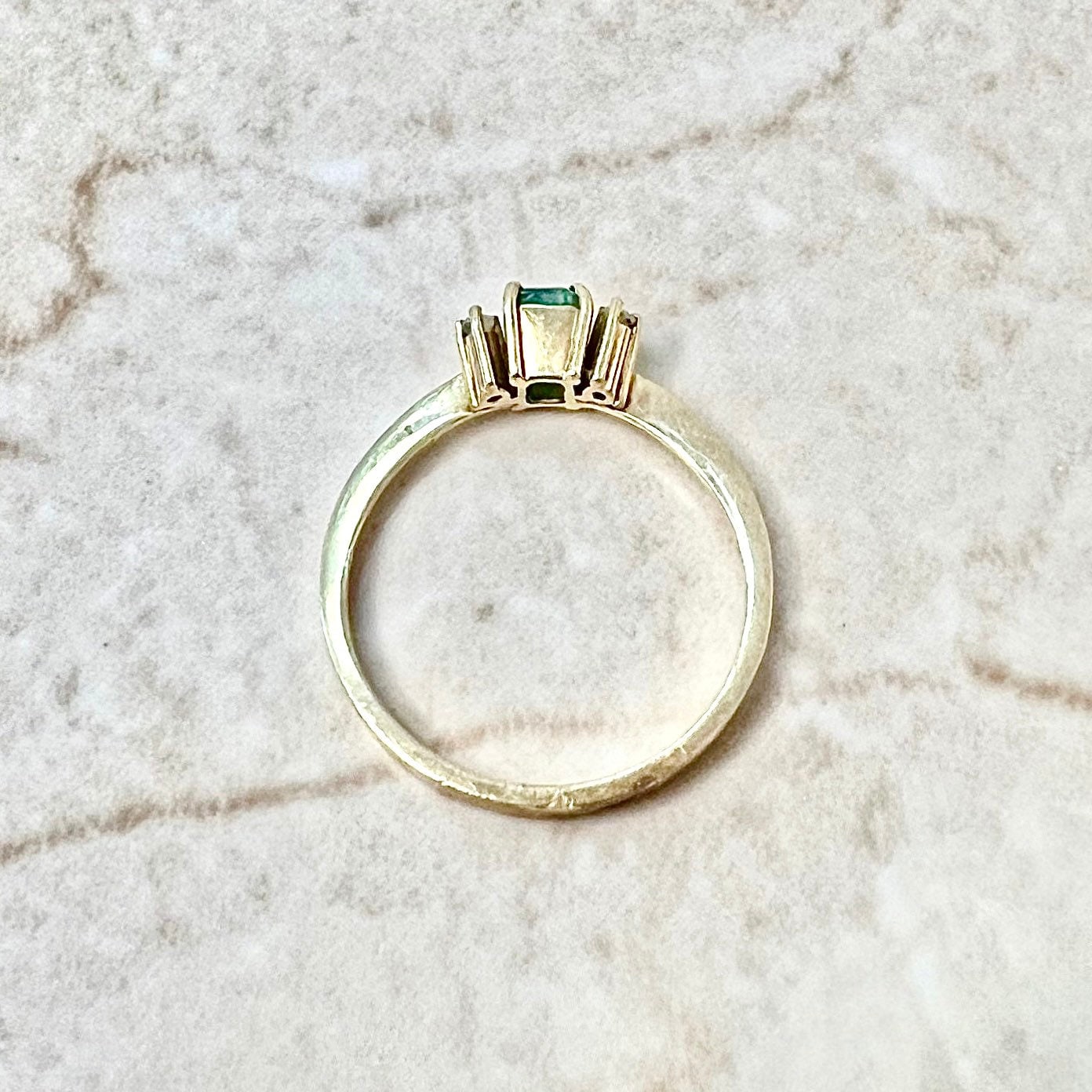 Vintage 18 Karat Yellow Gold Natural Emerald & Diamond Three - Stone Ring - WeilJewelry