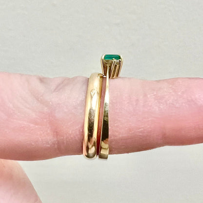 Vintage 18 Karat Yellow Gold Natural Emerald & Diamond Three - Stone Ring - WeilJewelry