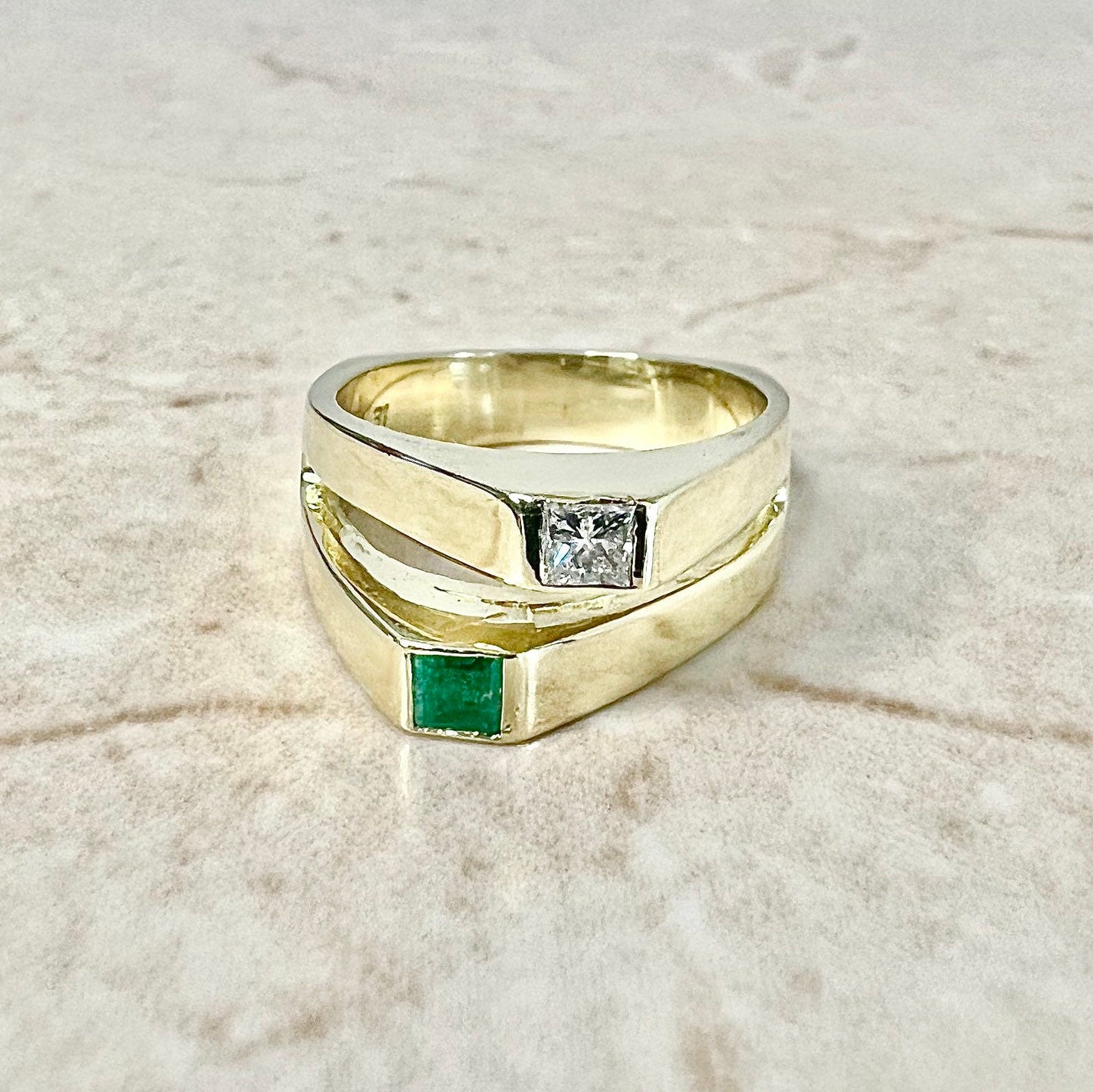 Vintage 18K Natural Emerald & Diamond Toi Et Moi Ring - Yellow Gold Bypass Ring - Birthday Gift - April May Birthstone - Best Gift For Her
