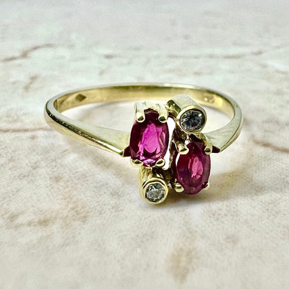 18K Natural Oval Ruby & Diamond Toi Et Moi Ring - Yellow Gold Bypass Cocktail Ring - July Birthstone Gift - Valentine’s Day Gift For Her
