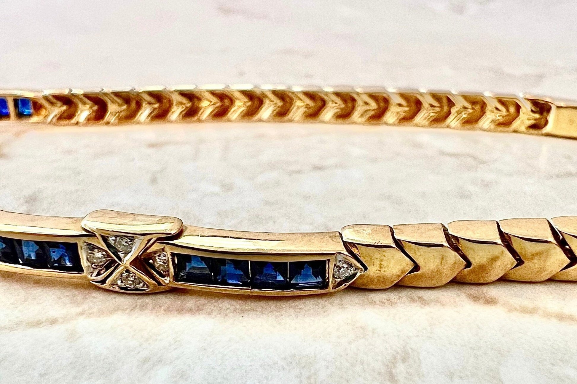 Vintage 18K Sapphire And Diamond Bracelet - 18 Karat Yellow Gold Sapphire Bracelet - September Birthstone - Line Bracelet -Best Gift For Her