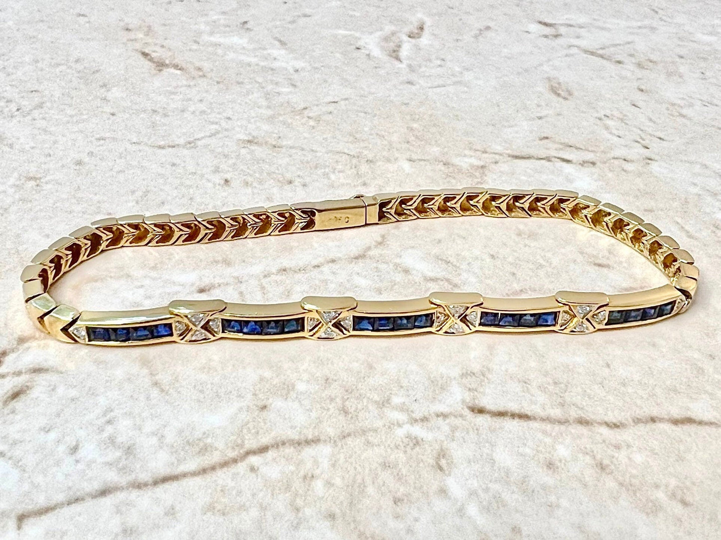 Vintage 18K Sapphire And Diamond Bracelet - 18 Karat Yellow Gold Sapphire Bracelet - September Birthstone - Line Bracelet -Best Gift For Her