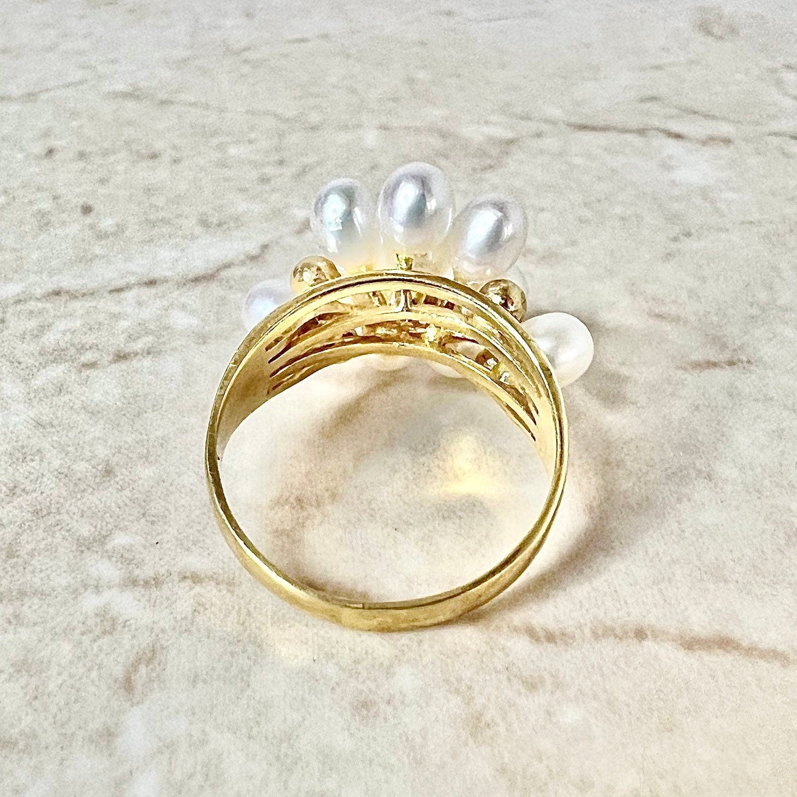 18K Vintage Pearl Ring - 18 Karat Yellow Gold Pearl Cocktail Ring - Gold Pearl Ring - Vintage Rings - Birthday Gift - Best Gifts For Her