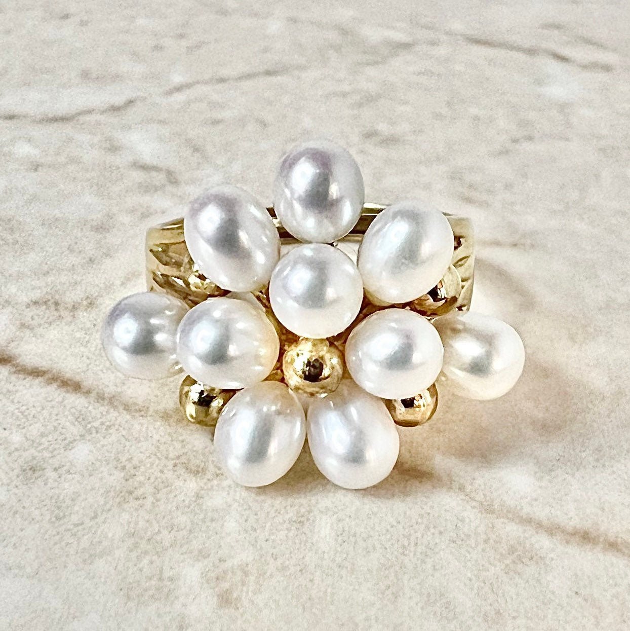 18K Vintage Pearl Ring - 18 Karat Yellow Gold Pearl Cocktail Ring - Gold Pearl Ring - Vintage Rings - Birthday Gift - Best Gifts For Her