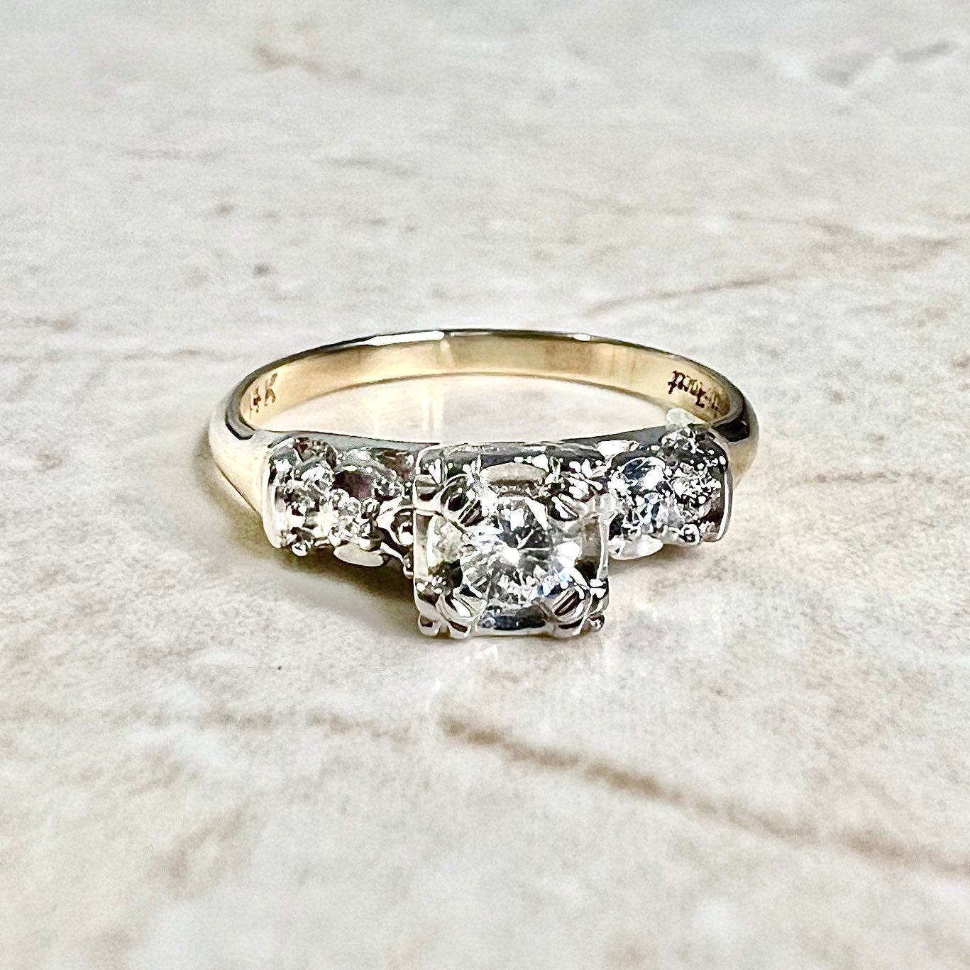 Vintage 1940’s 14 Karat Two - Tone Gold Diamond Engagement Ring - WeilJewelry