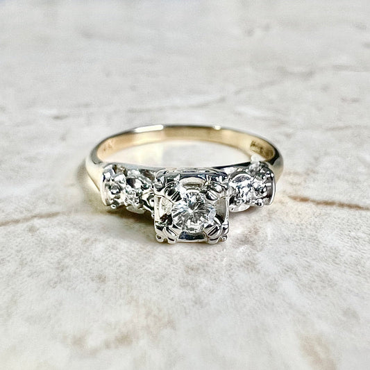Vintage 1940’s 14 Karat Two - Tone Gold Diamond Engagement Ring - WeilJewelry