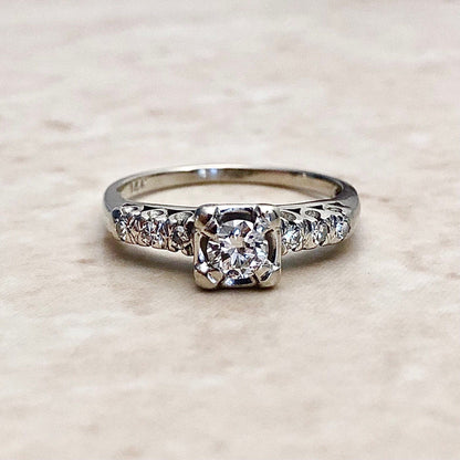 Vintage 1940’s 14 Karat White Gold 0.35 Carat Diamond Engagement Ring - WeilJewelry