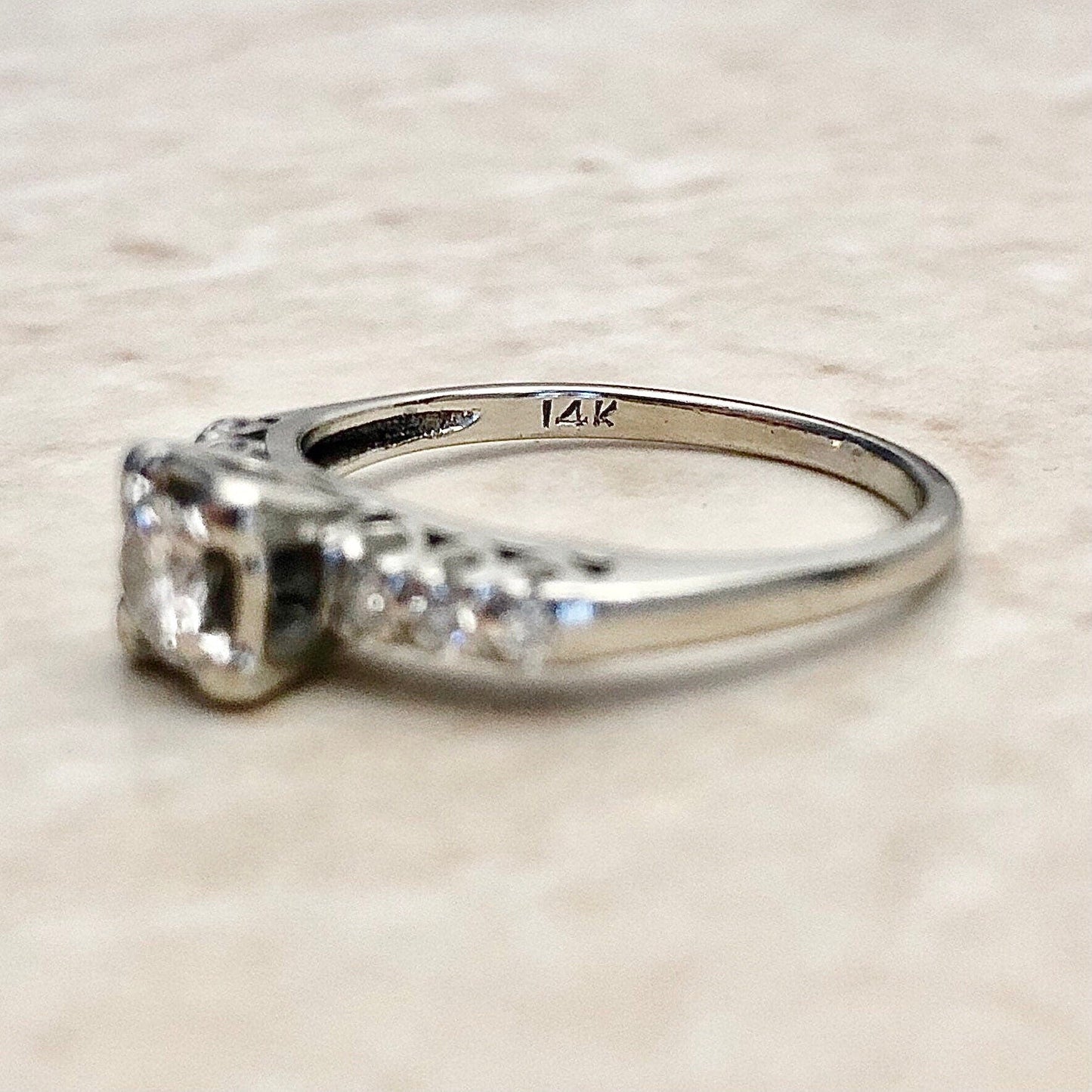 Vintage 1940’s 14 Karat White Gold 0.35 Carat Diamond Engagement Ring - WeilJewelry