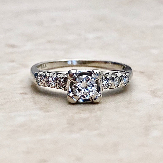 Vintage Diamond Engagement Ring - Circa 1940 - 14K White Gold - Vintage Solitaire Ring - Wedding Ring - Wedding Jewelry - Promise Ring