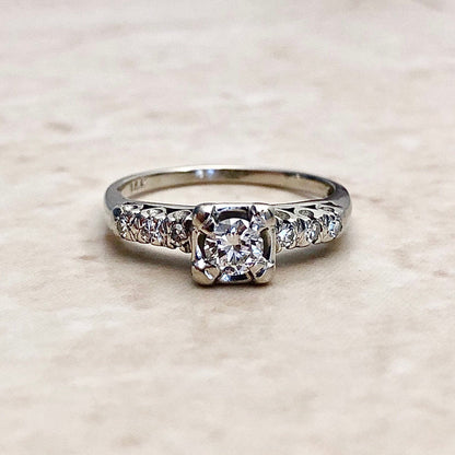 Vintage 1940’s 14 Karat White Gold 0.35 Carat Diamond Engagement Ring - WeilJewelry