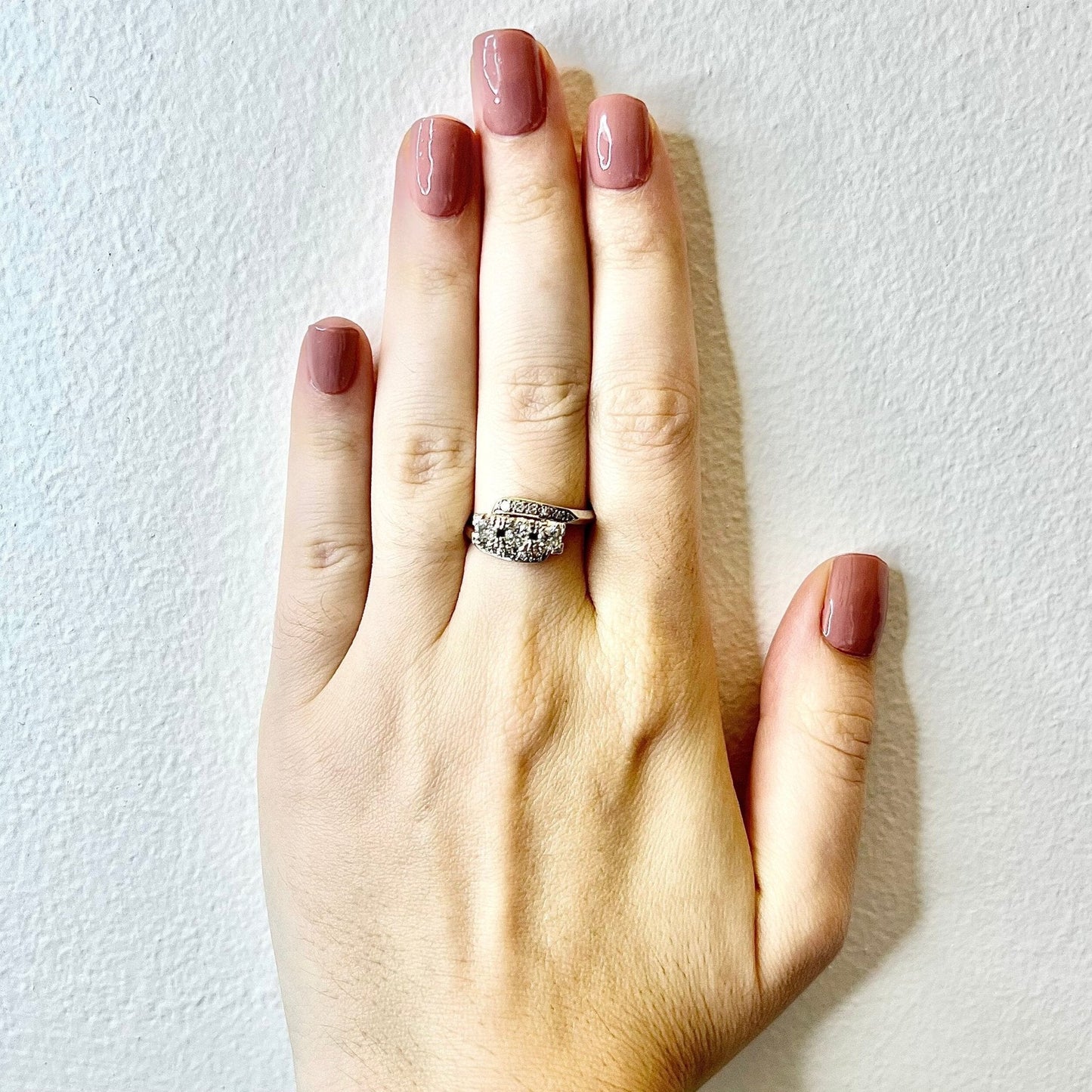 Vintage 1940’s 14 Karat White Gold 0.65 Carat Diamond Three - Stone Ring - WeilJewelry