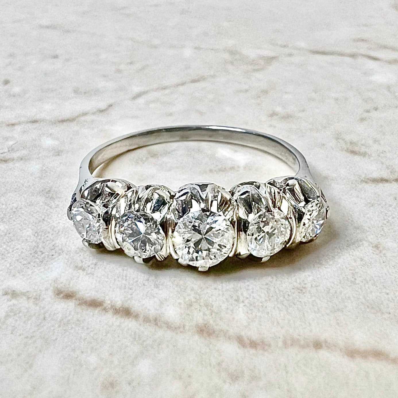 Vintage 1940’s Platinum 1 Carat Diamond Five - Stone Ring - WeilJewelry