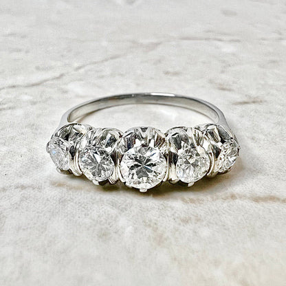 1 CT Vintage Platinum Diamond Band Ring - Platinum 5 Stone Ring - Diamond Ring - Anniversary Ring - Wedding Ring - Best Gifts For Her