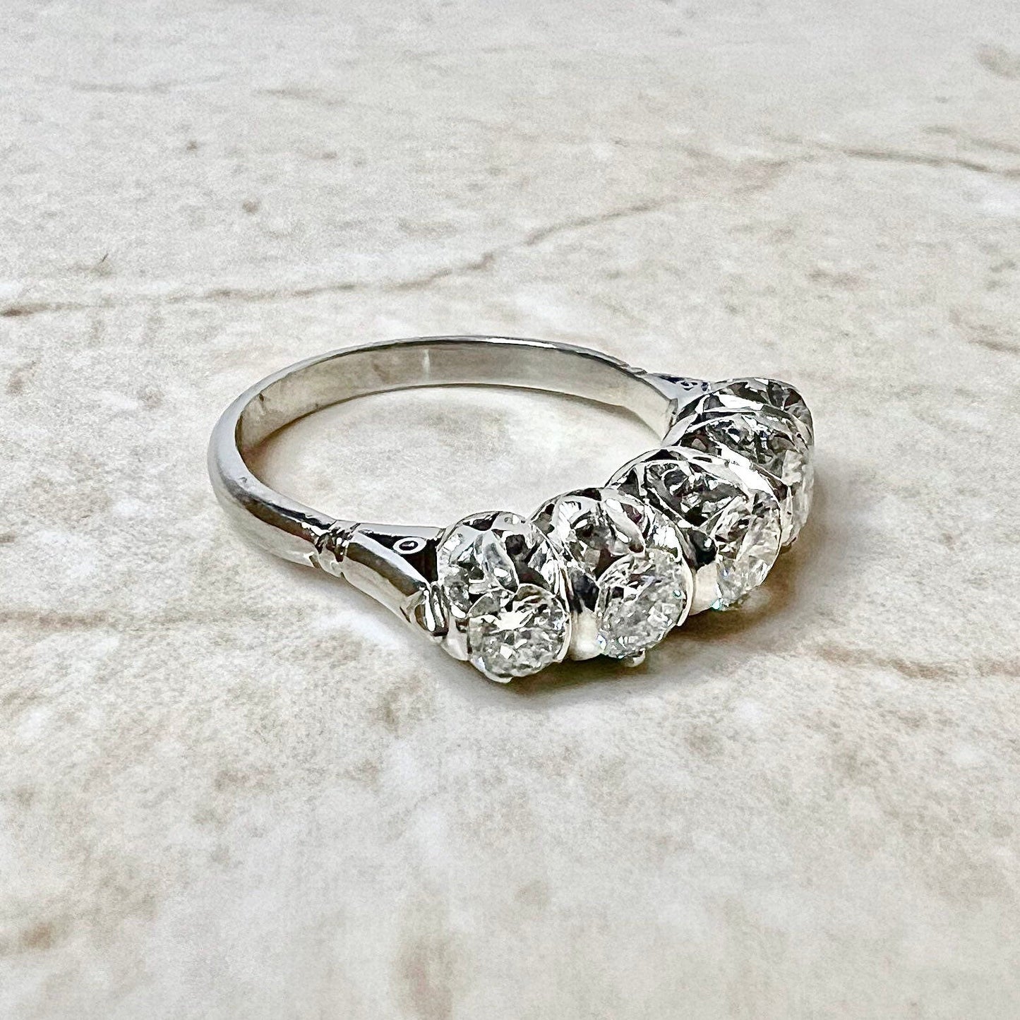 1.25 CT Vintage Platinum Diamond Band Ring - Platinum 5 Stone Ring - Diamond Ring - Anniversary Ring - Wedding Ring - Best Gifts For Her