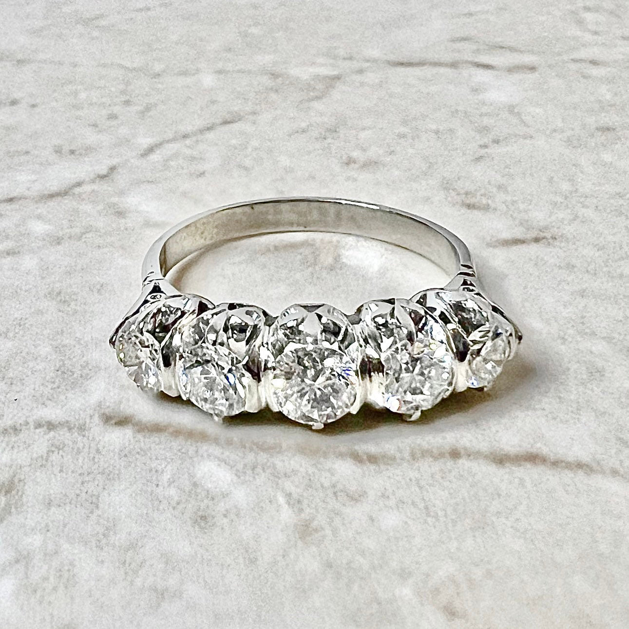 1.25 CT Vintage Platinum Diamond Band Ring - Platinum 5 Stone Ring - Diamond Ring - Anniversary Ring - Wedding Ring - Best Gifts For Her
