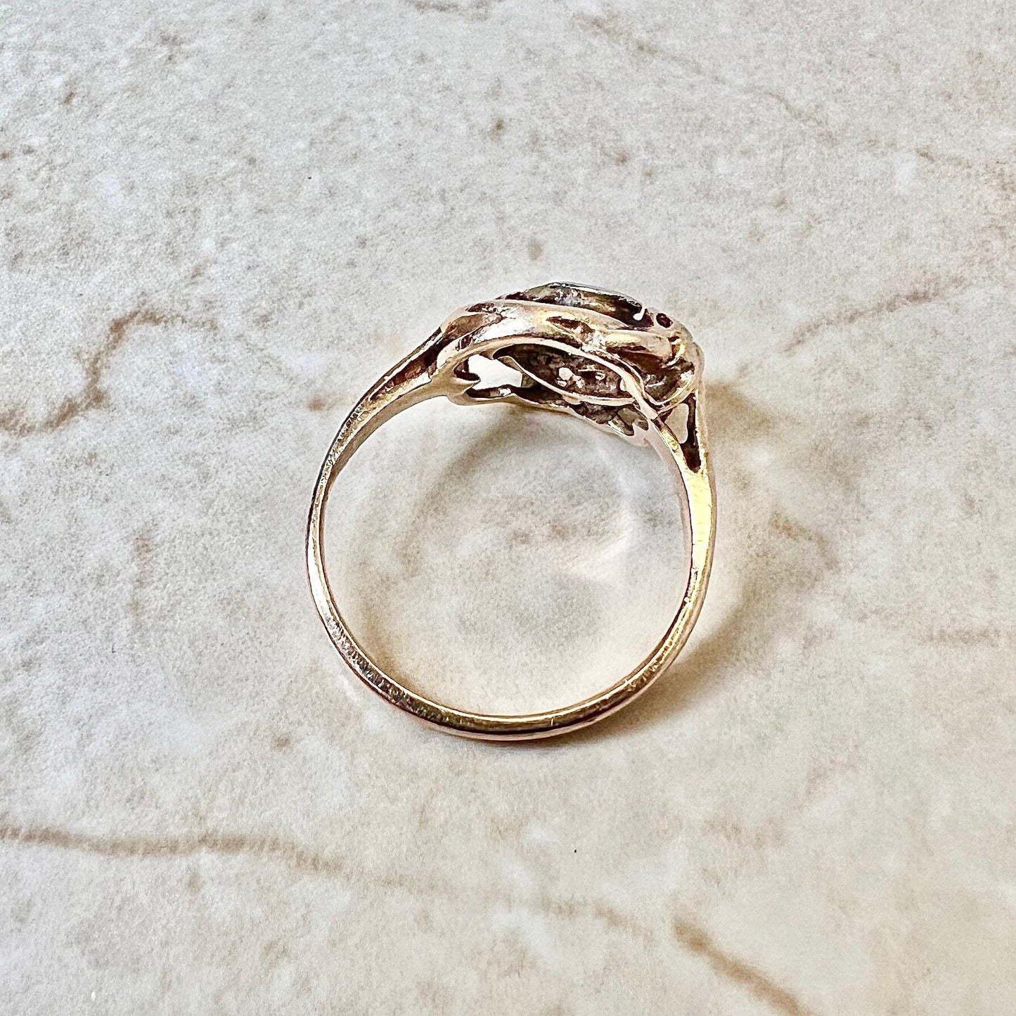 14K Vintage Retro Diamond & Ruby Seashell Cocktail Ring - Rose Gold Ruby Ring - Heart Ring - Gold Retro Ring - Valentine’s Day Gifts For Her