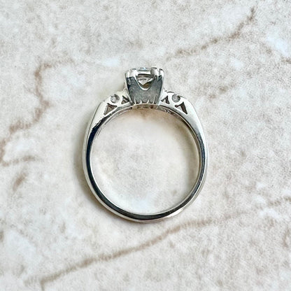 14K 1940s Vintage Retro Diamond Engagement Ring - 14K White Gold Diamond Solitaire Ring - Diamond Promise Ring - Diamond Wedding Ring